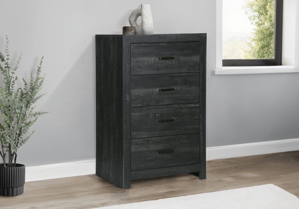 Grey wood 4 drawer chest graphite finish bedroom set