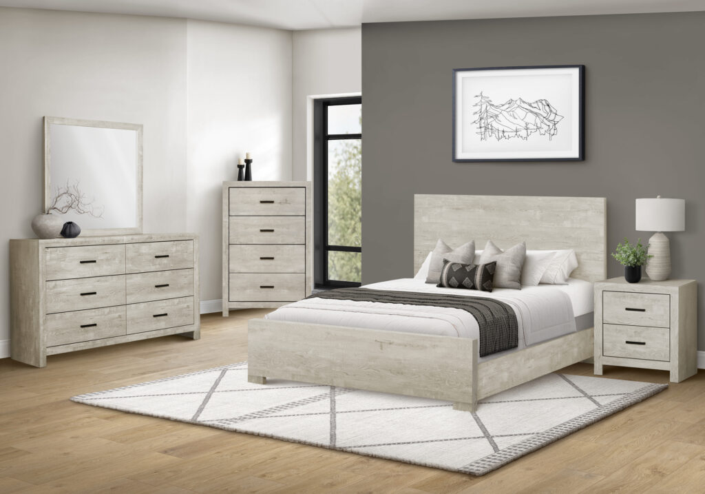 Bleached oak queen bed finish bedroom set
