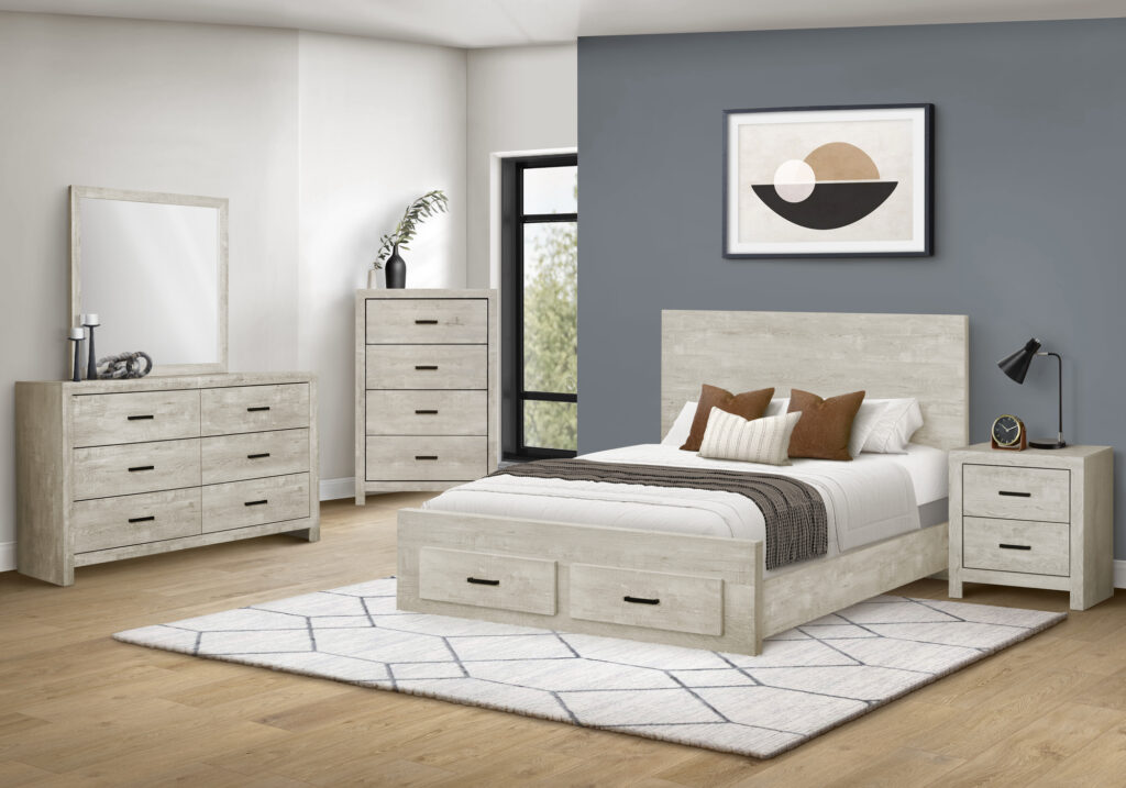 Bleached oak queen bed finish 2 drawers bedroom set