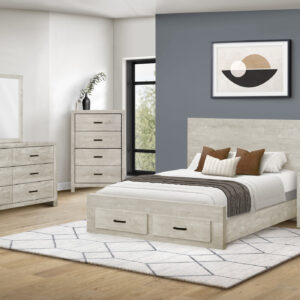 Bleached oak queen bed finish 2 drawers bedroom set