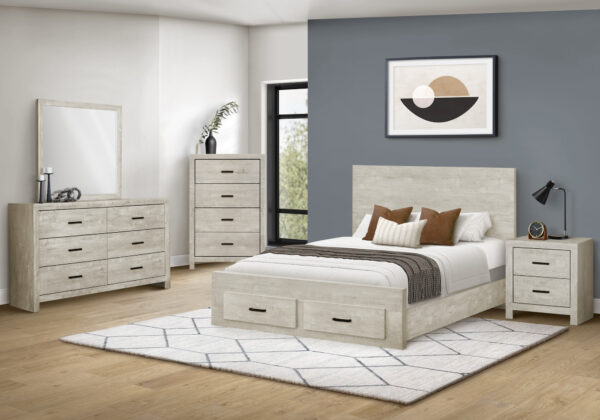 Bleached oak queen bed finish 2 drawers bedroom set