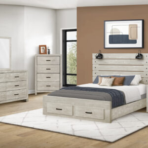 Bleached oak queen bed 2 lights bedroom set