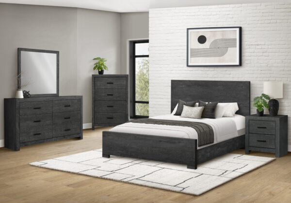Grey wood queen bed graphite finish bedroom set