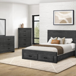 Grey wood queen bed graphite 2 drawers bedroom set