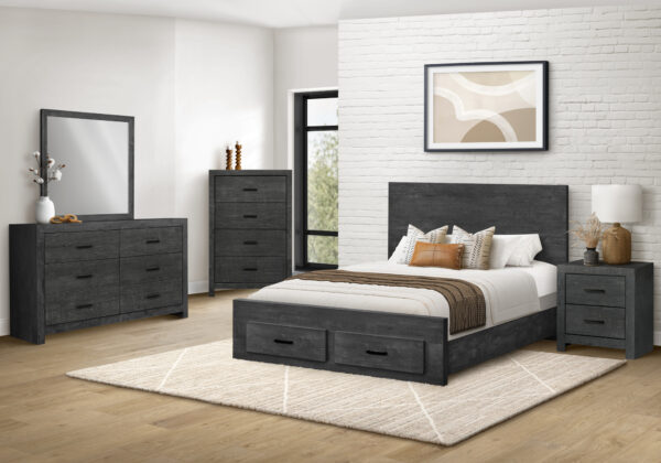 Grey wood queen bed graphite 2 drawers bedroom set