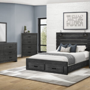 Grey wood queen bed graphite 2 lights bedroom set