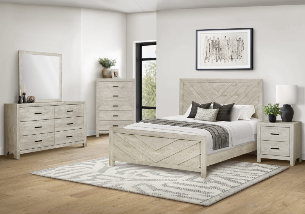 Bleached oak queen bed finish bedroom set