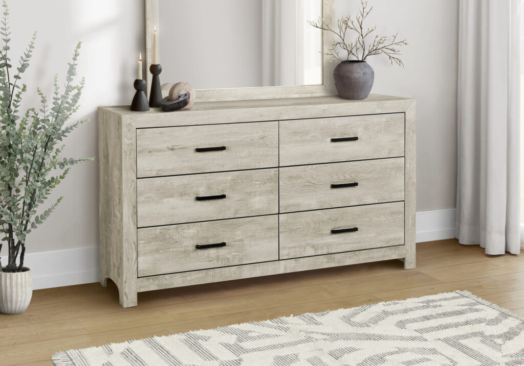 Bleached oak 6 drawer dresser finish bedroom set