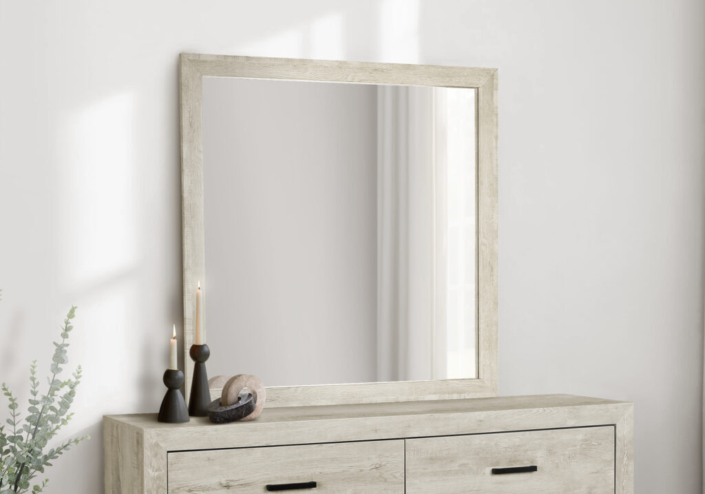 Bleached oak wall mirror finish bedroom set