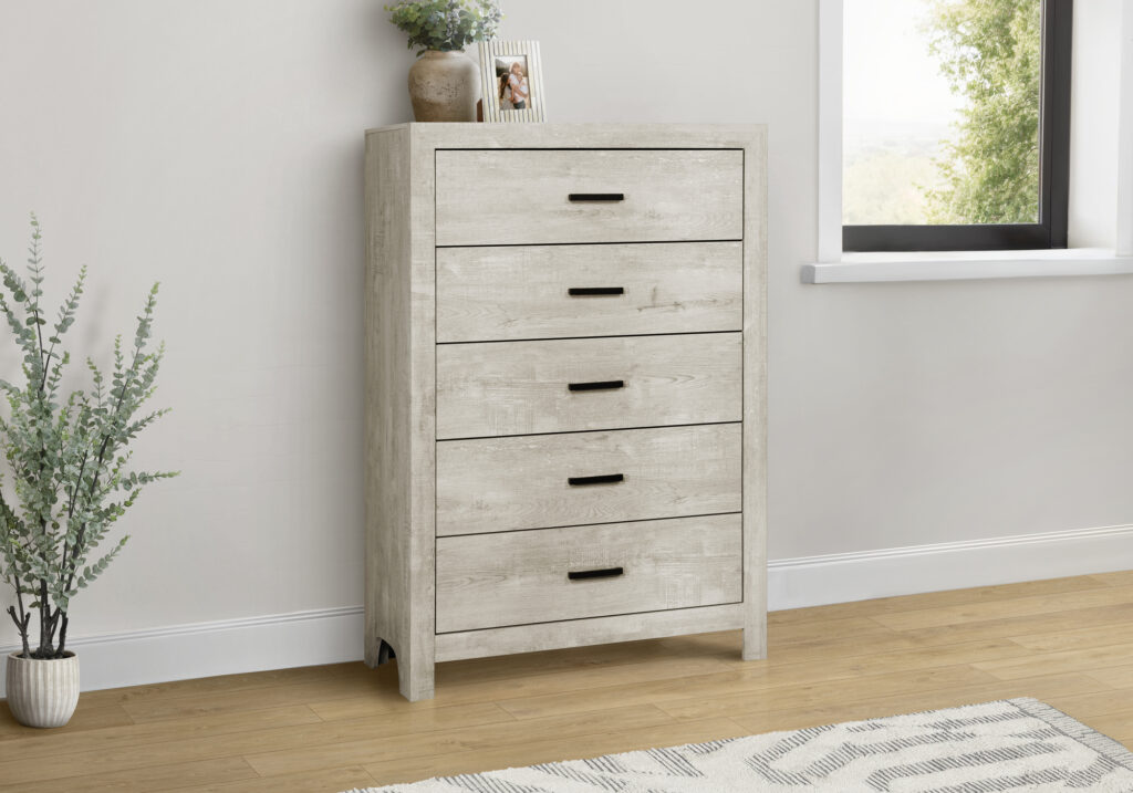 Bleached oak 5 drawer chest finish bedroom set