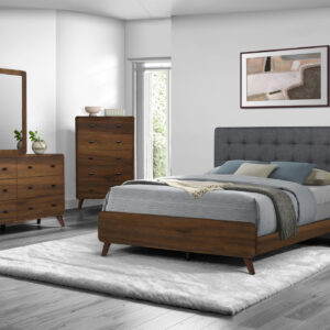 Grey walnut fabric queen bed finish bedroom set