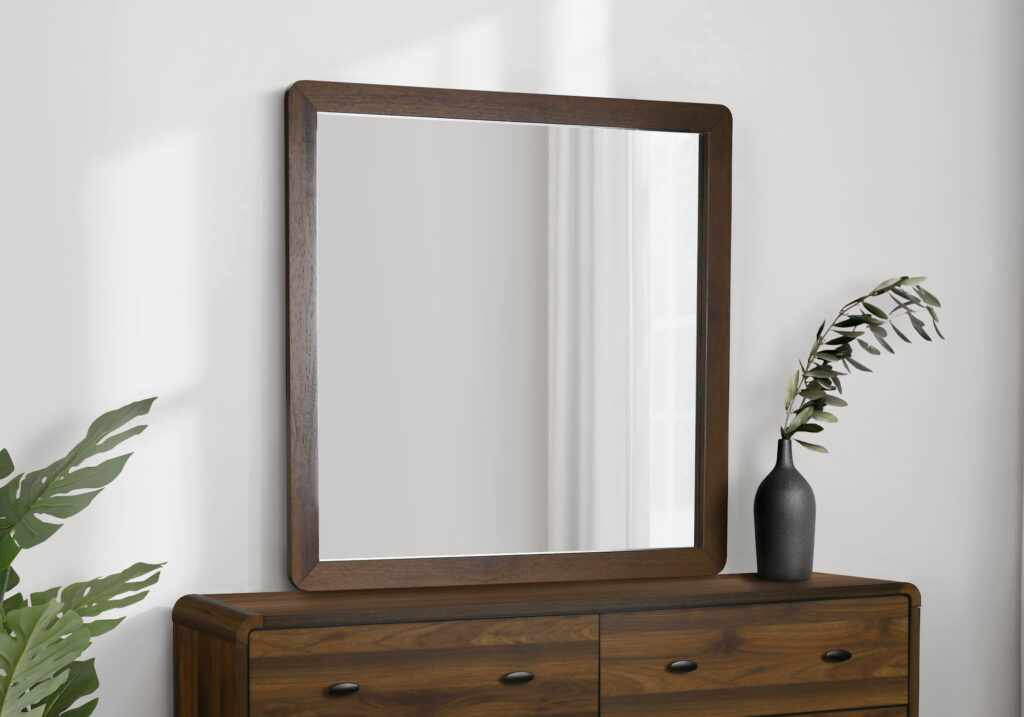 Walnut wall mirror finish bedroom set