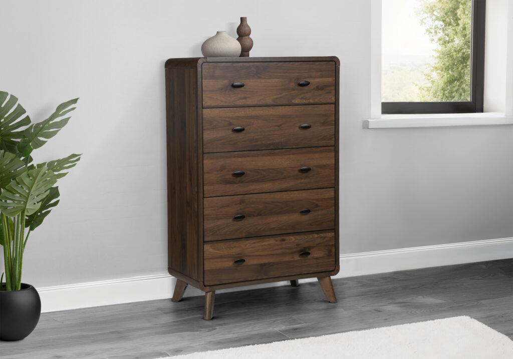Walnut 5 drawer chest finish bedroom set