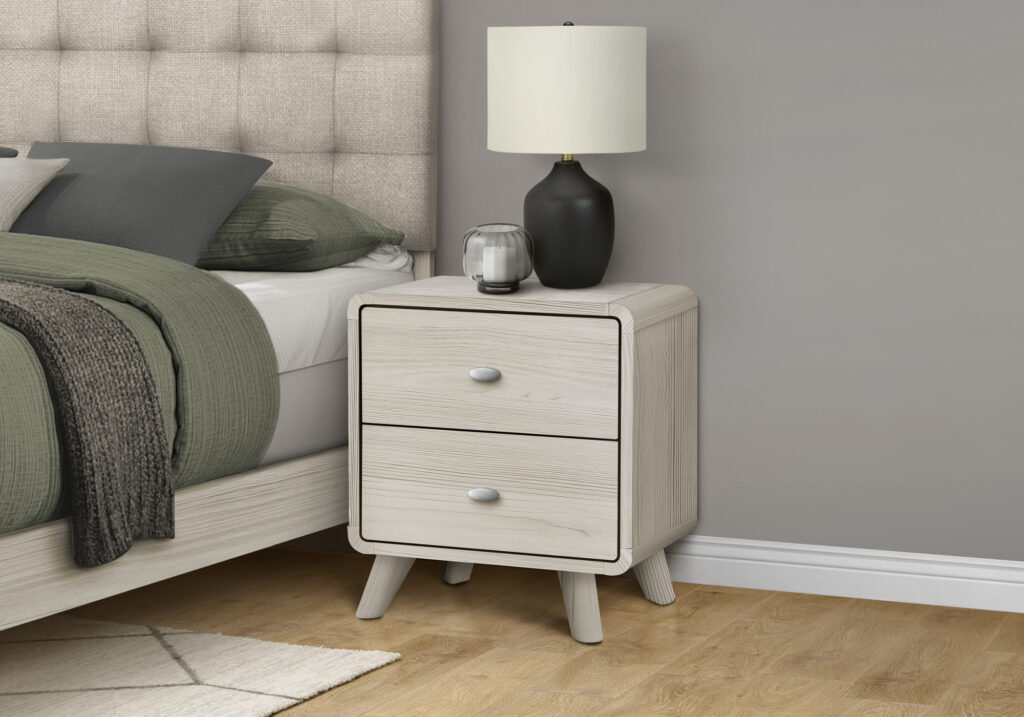 Grey oak 2 drawer nightstand finish bedroom set