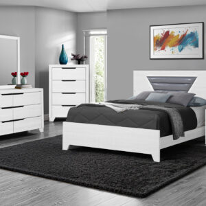 Light grey white PU queen bed led bedroom set