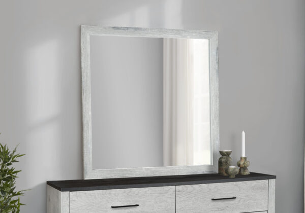 Grey wall mirror reclaimed bedroom set