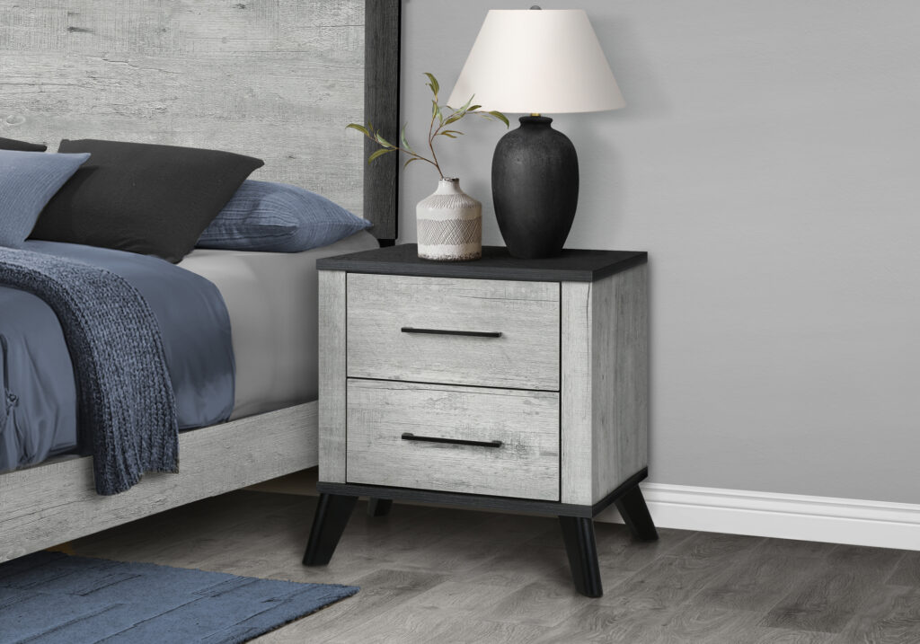 Grey 2 drawer nightstand reclaimed graphite bedroom set