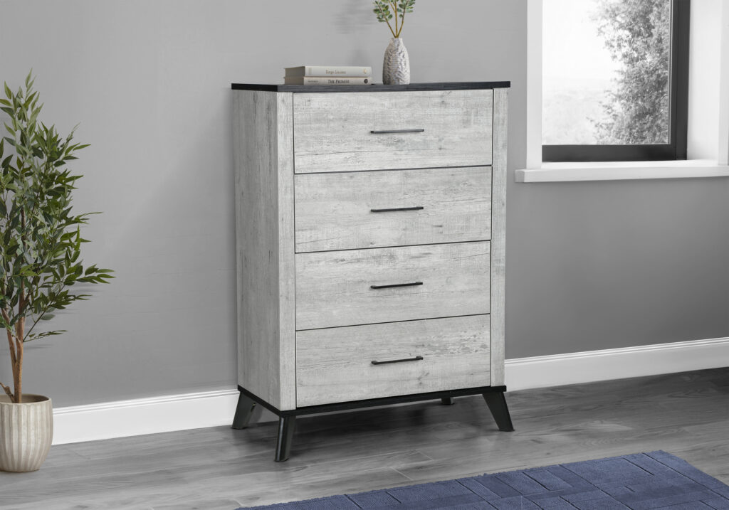 Grey 4 drawer chest reclaimed graphite bedroom set
