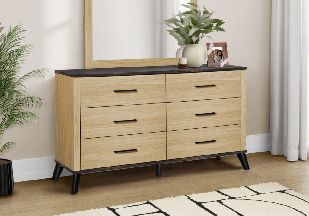 Light oak 6 drawer dresser rustic top bedroom set
