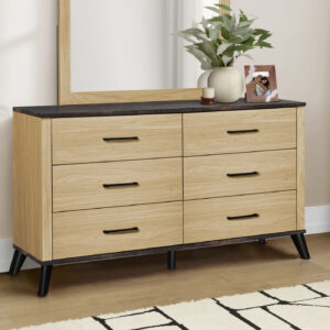 Light oak 6 drawer dresser rustic top bedroom set