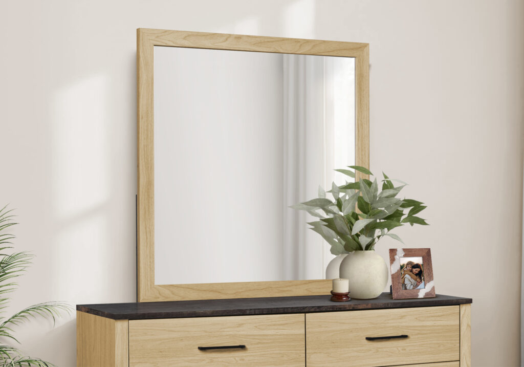 Light oak wall mirror bedroom set