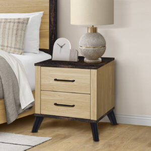 Light oak 2 drawer nightstand rustic top bedroom set