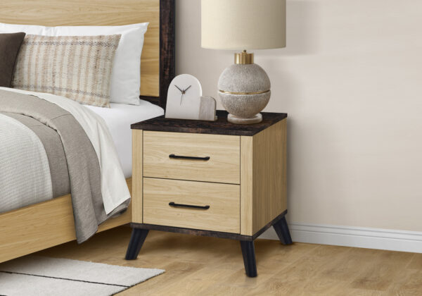 Light oak 2 drawer nightstand rustic top bedroom set
