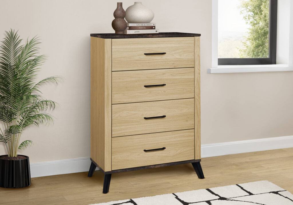Light oak 4 drawer chest rustic top bedroom set