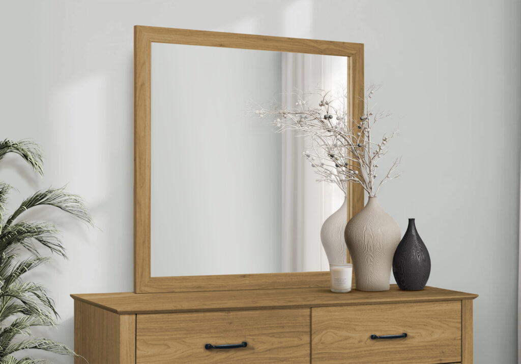 Medium oak wall mirror finish bedroom set
