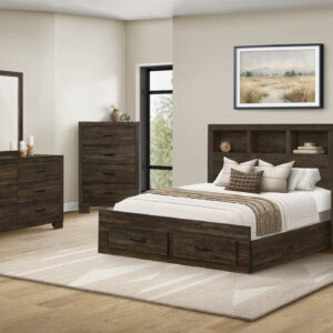 Oak wood queen bed rustic 2 drawers bedroom set