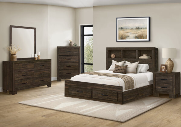 Oak wood queen bed rustic 2 drawers bedroom set