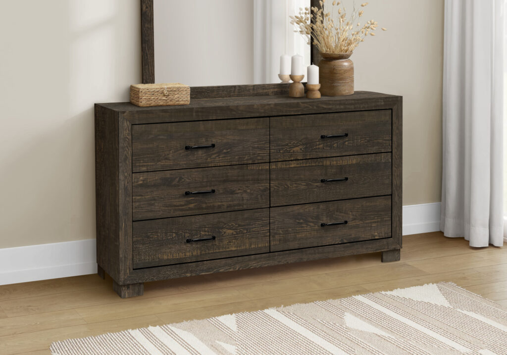 Oak 6 drawer dresser rustic finish bedroom set