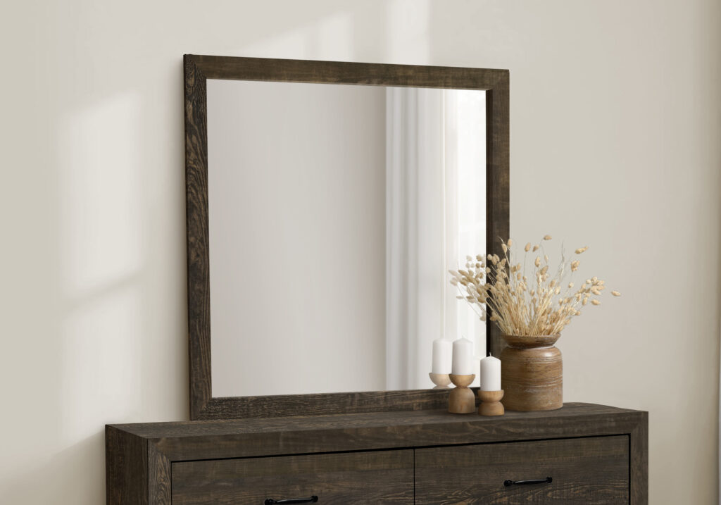 Oak wall mirror rustic finish bedroom set