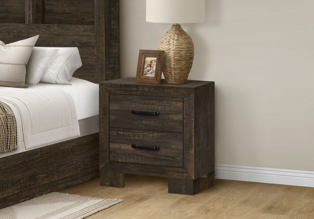 Oak 2 drawer nightstand rustic finish bedroom set