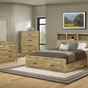 Medium oak wood queen bed 2 drawers bedroom set