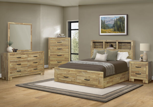 Medium oak wood queen bed 2 drawers bedroom set