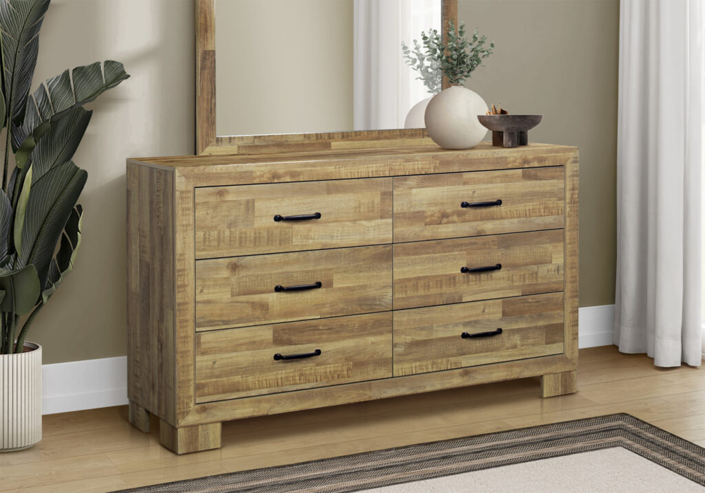 Medium oak 6 drawer dresser finish bedroom set