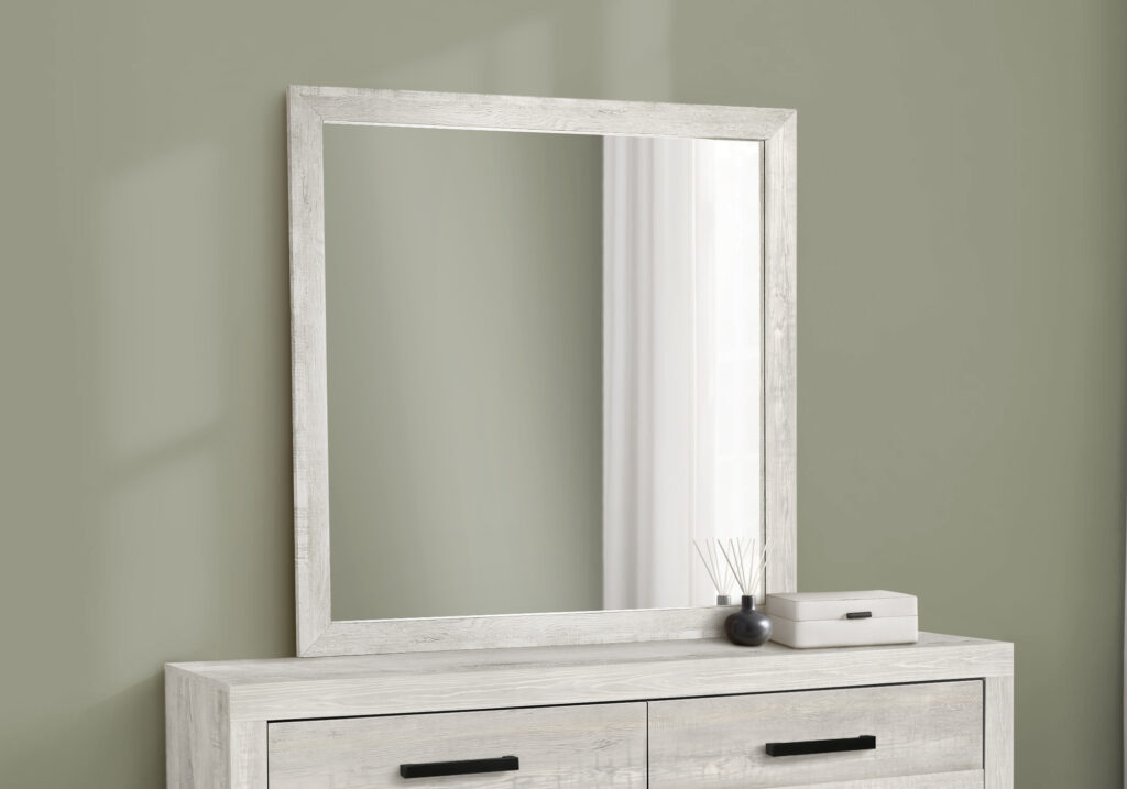 Grey wall mirror reclaimed bedroom set