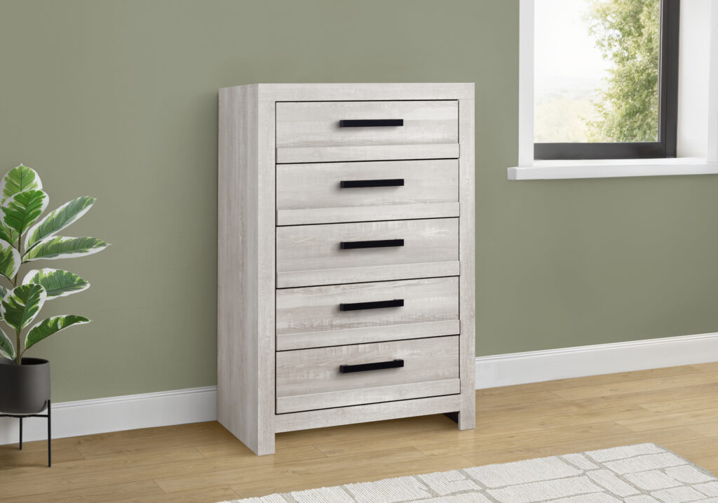 Grey 5 drawer chest reclaimed bedroom set