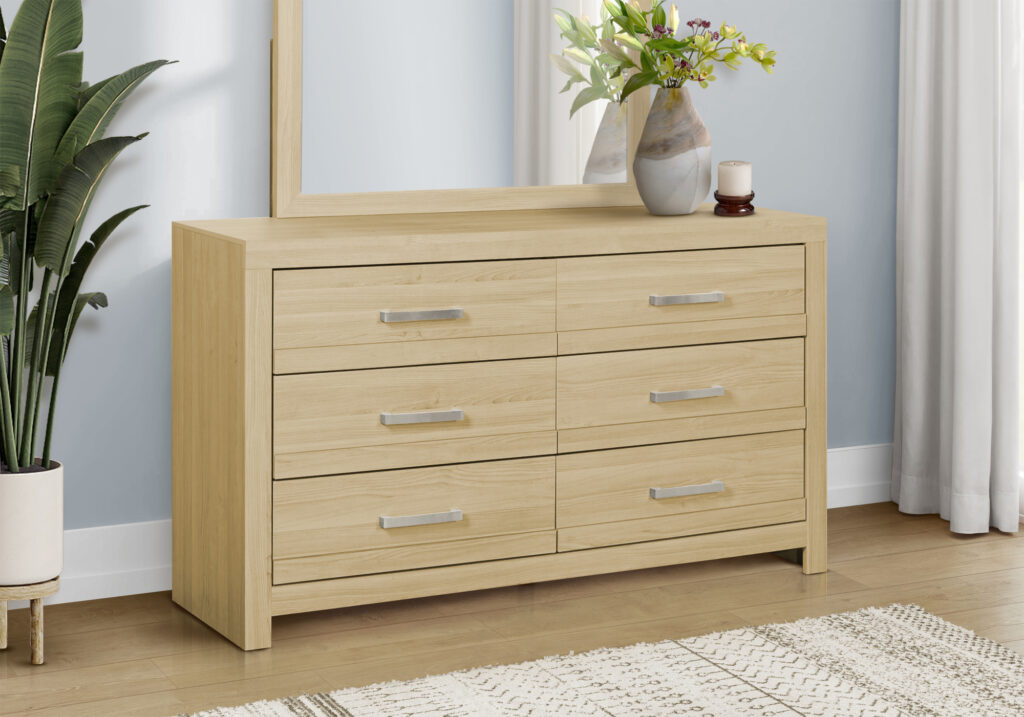 Natural 6 drawer dresser finish bedroom set