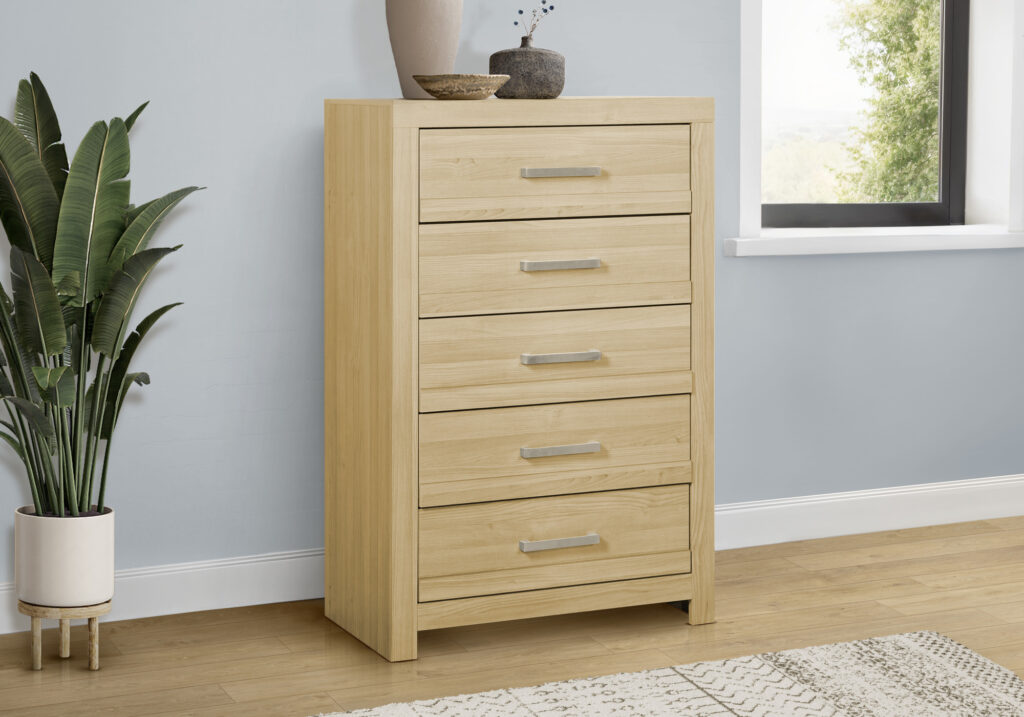 Natural 5 drawer chest finish bedroom set