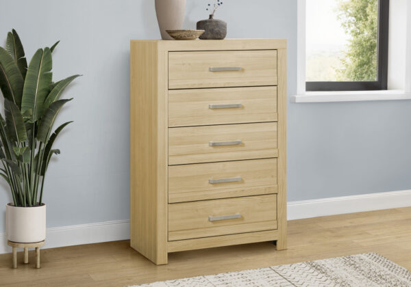Natural 5 drawer chest finish bedroom set