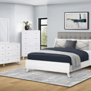 Grey white oak fabric queen bed finish bedroom set