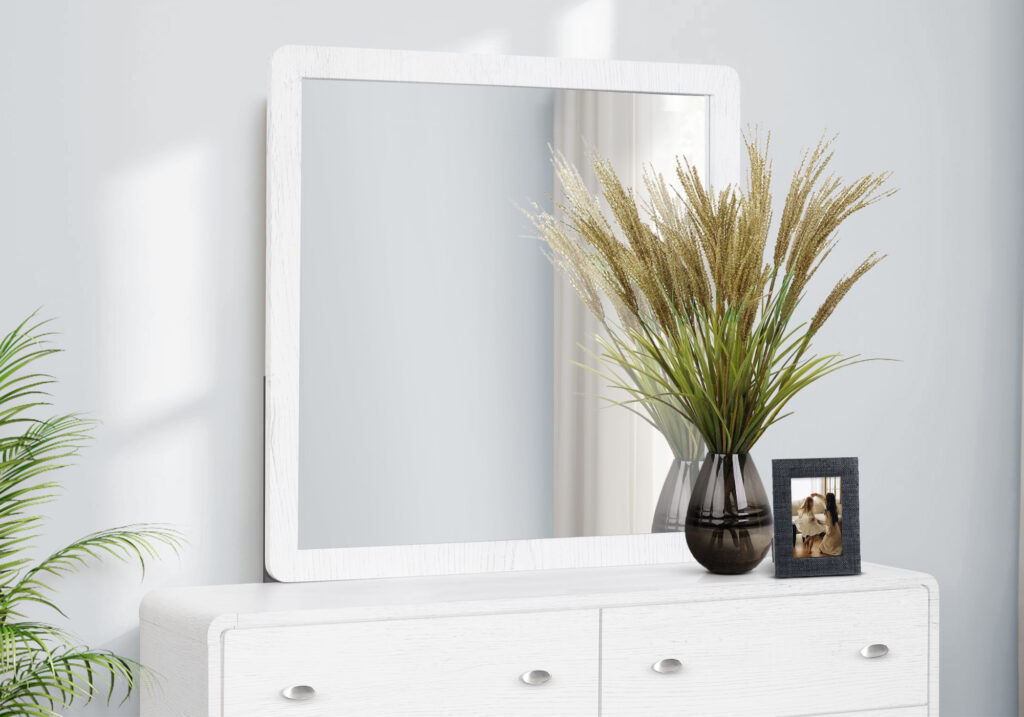 White oak wall mirror finish bedroom set