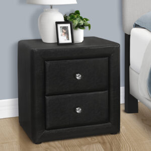 Nightstand, Nightstand, End, Side, Lamp, Storage Drawer, Bedroom, Upholstered, Black Leather Look, Transitional
