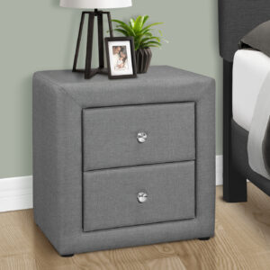 Nightstand, Nightstand, End, Side, Lamp, Storage Drawer, Bedroom, Upholstered, Grey Linen Look, Transitional