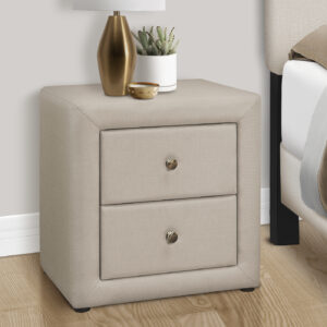 Nightstand, Nightstand, End, Side, Lamp, Storage Drawer, Bedroom, Upholstered, Beige Linen Look, Transitional