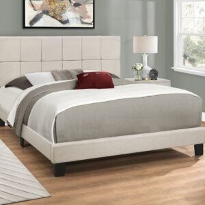 Bed, Queen Size, Bedroom, Upholstered, Beige Linen Look, Black Wood Legs, Transitional