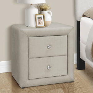 Nightstand, Nightstand, End, Side, Lamp, Storage Drawer, Bedroom, Upholstered, Grey Velvet, Transitional