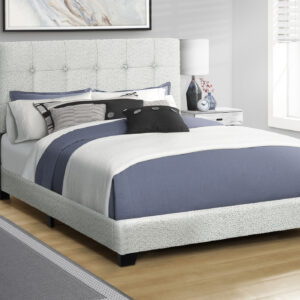 Bed, Queen Size, Upholstered, Frame Only, Bedroom, Light Grey Boucle, Transitional